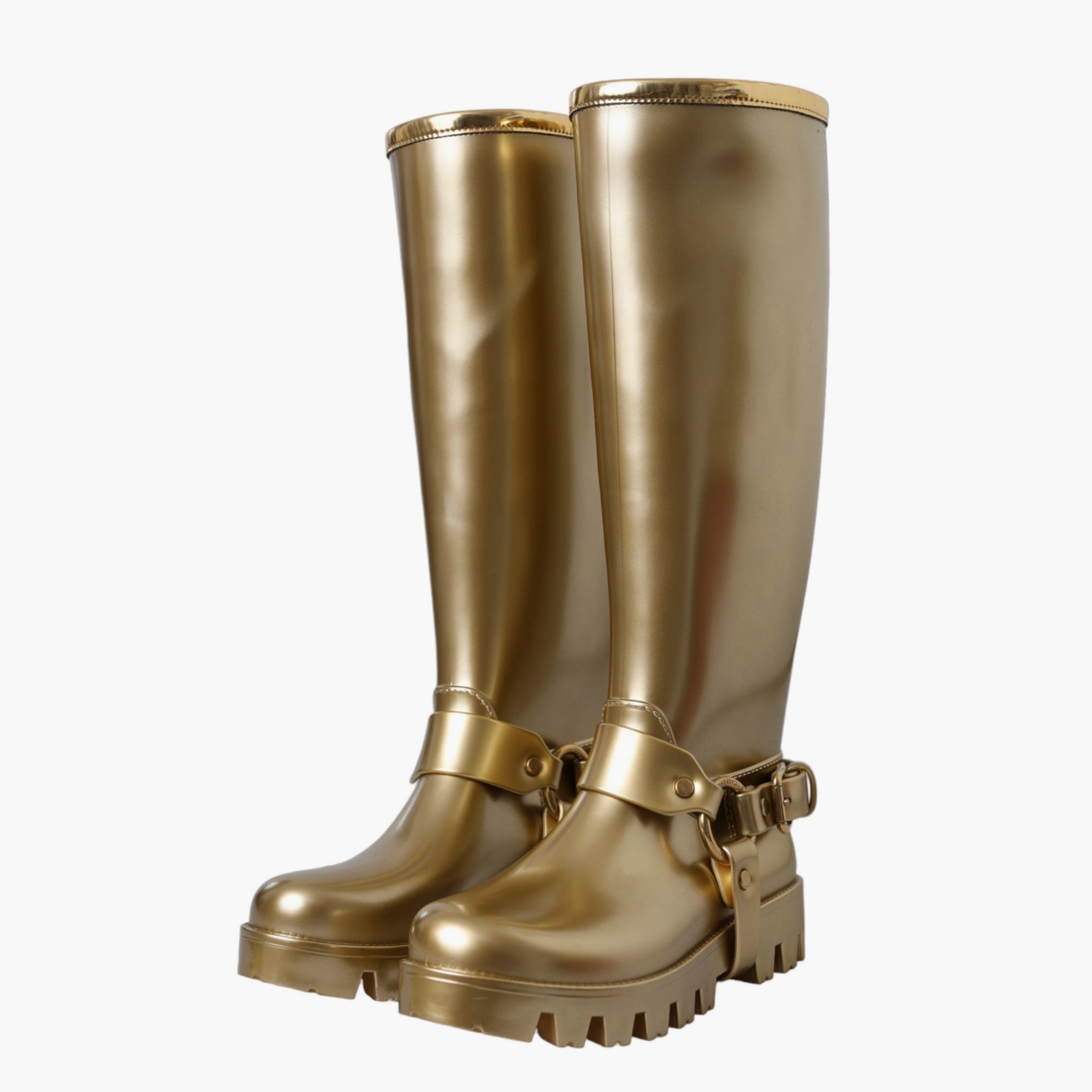 Дамски златисти високи гумени ботуши DOLCE & GABBANA Women’s Metallic Gold Rubber PVC Rain High Boots