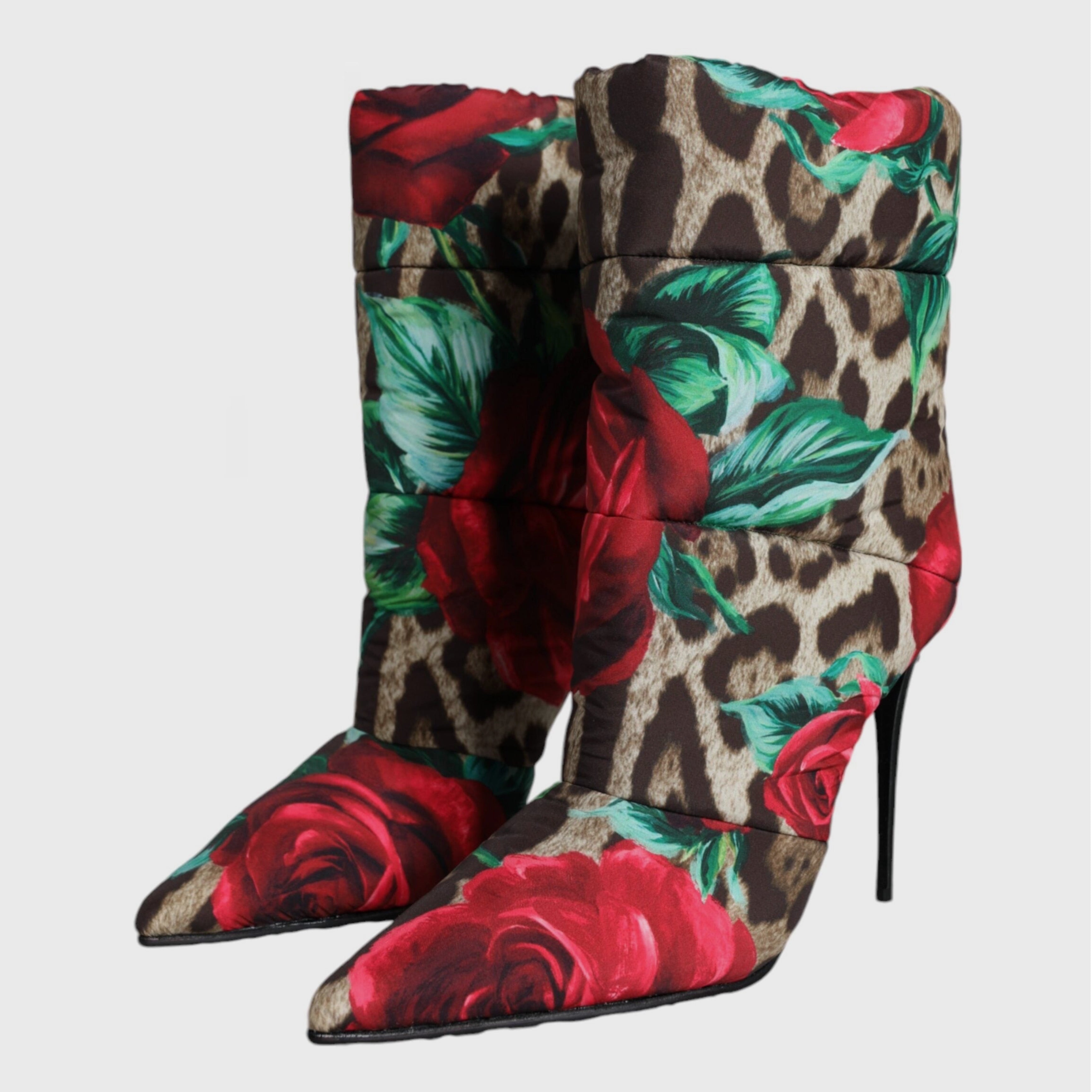 Дамски боти на висок ток с принт на леопард и рози DOLCE & GABBANA
Women’s Luxury Leopard and Roses Ankle Boots