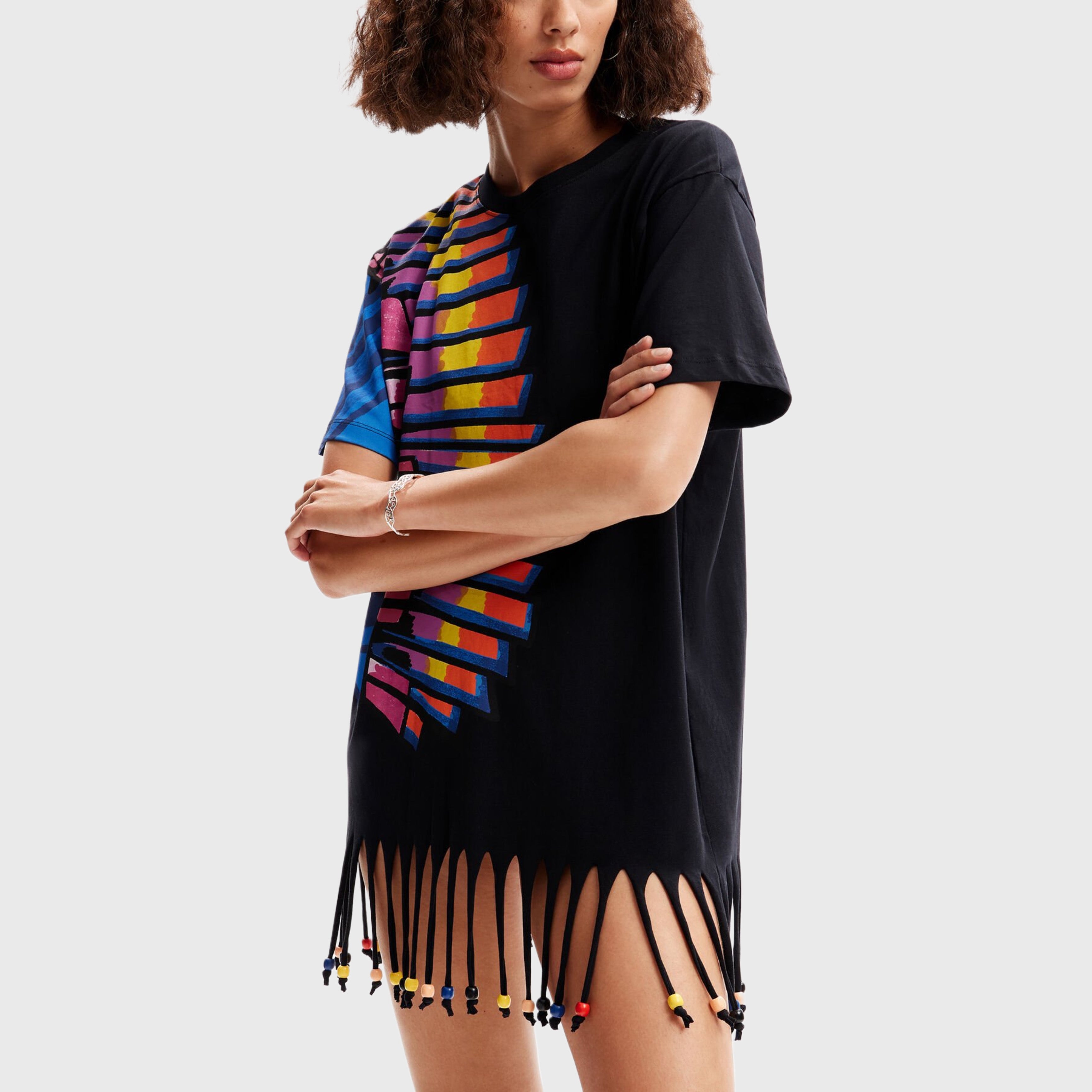 Дамска уголемена тениска рокля Women’s oversize beaded tropical t-shirt Desigual 23SWMK23 2000S