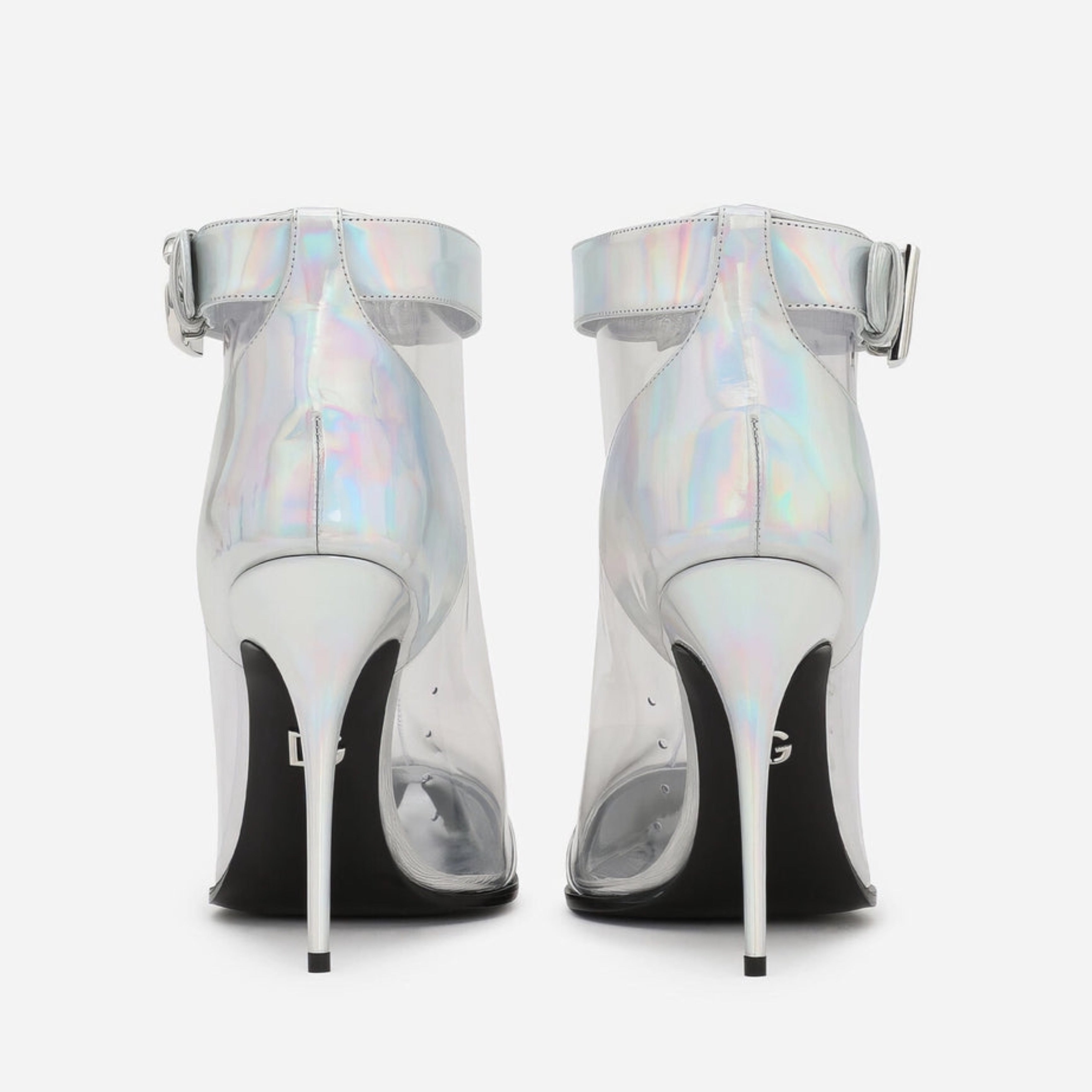 Дамски луксозни прозрачни сребристи боти на висок ток DOLCE & GABBANA Women’s Silver Iridescent PVC Pointed Ankle Boots