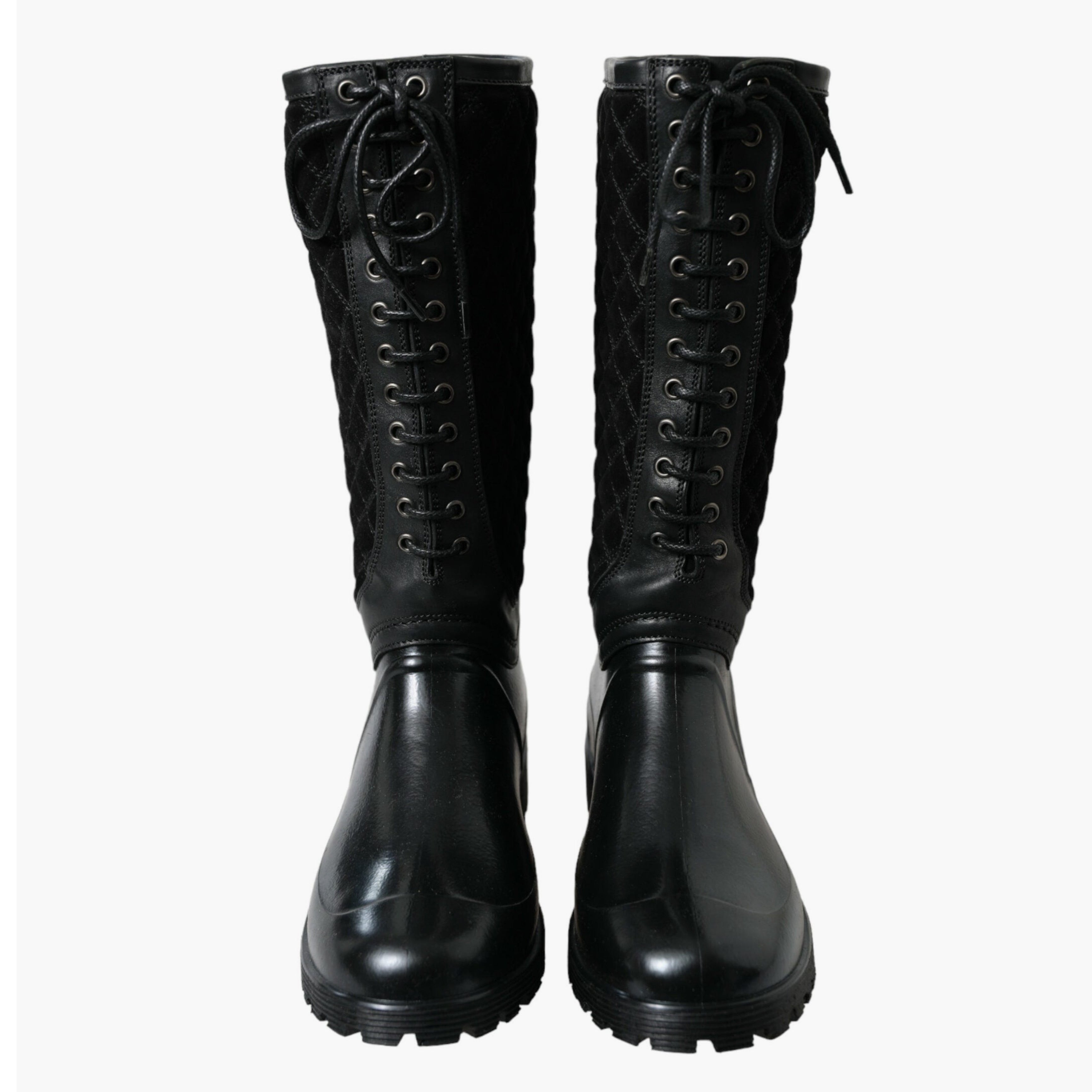 Мъжки луксозни ботуши за дъжд в черно с връзки DOLCE & GABBANA
Men’s Luxury Black Quilted Lace-up Rain Boots