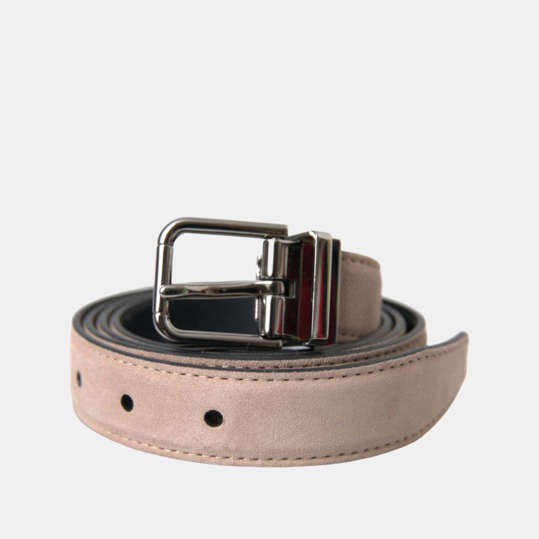 Мъжки колан Dolce & Gabbana Beige Suede Leather Silver Buckle Belt Men