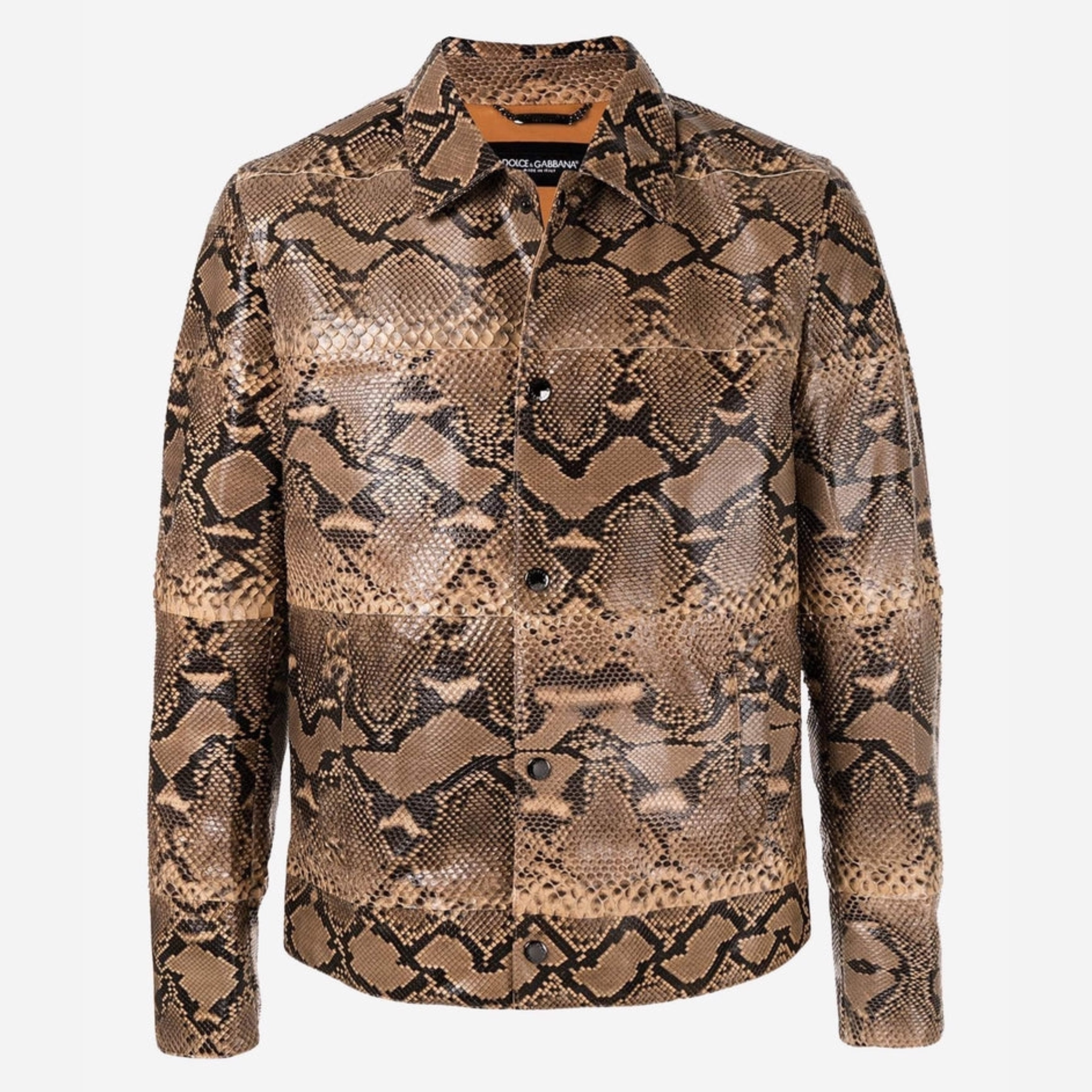 Мъжко луксозно кожено яке от естествена кожа от питон Dolce & Gabbana Python Biker Jacket Beige