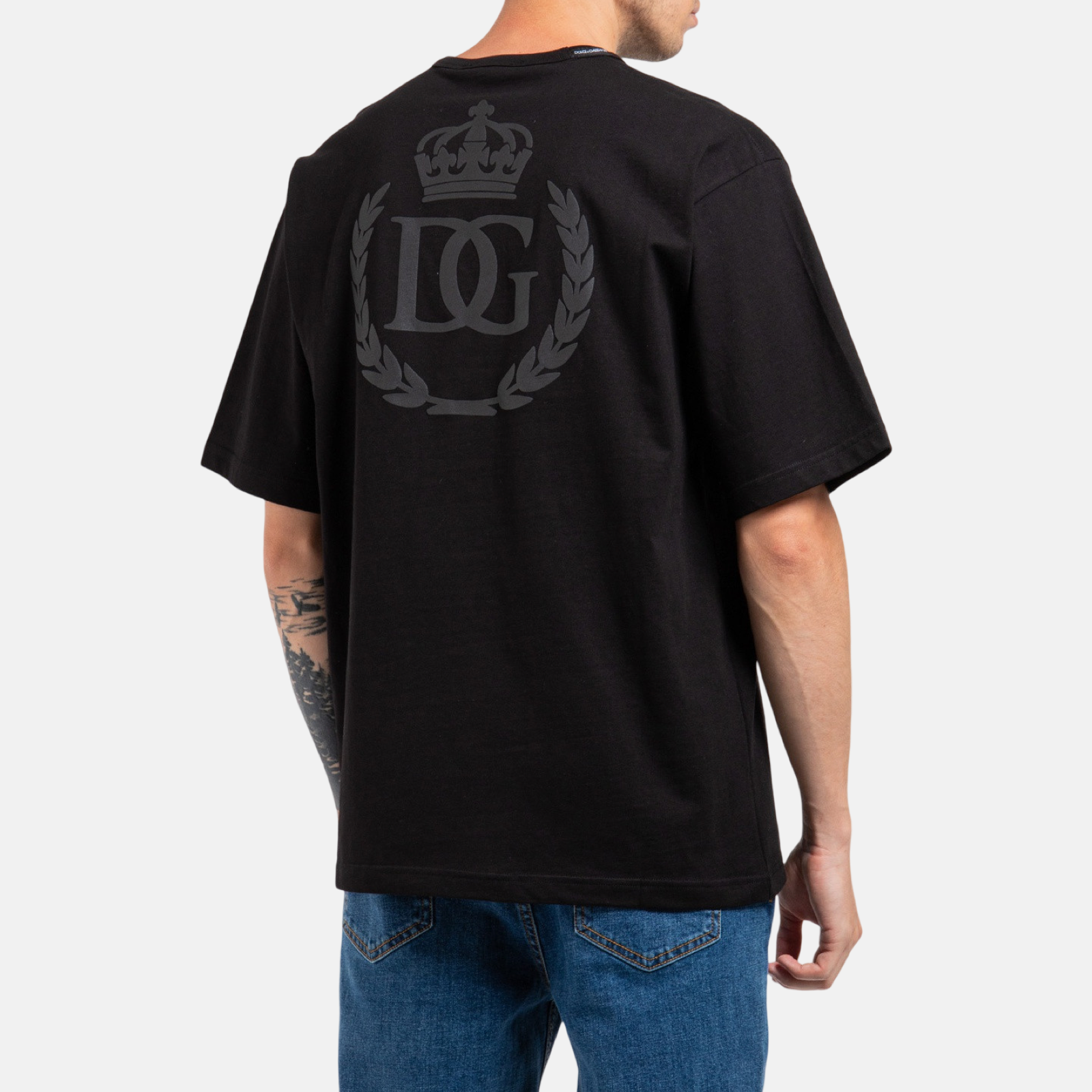 Мъжка черна тениска Dolce & Gabbana Logo Embossed Men T-shirt