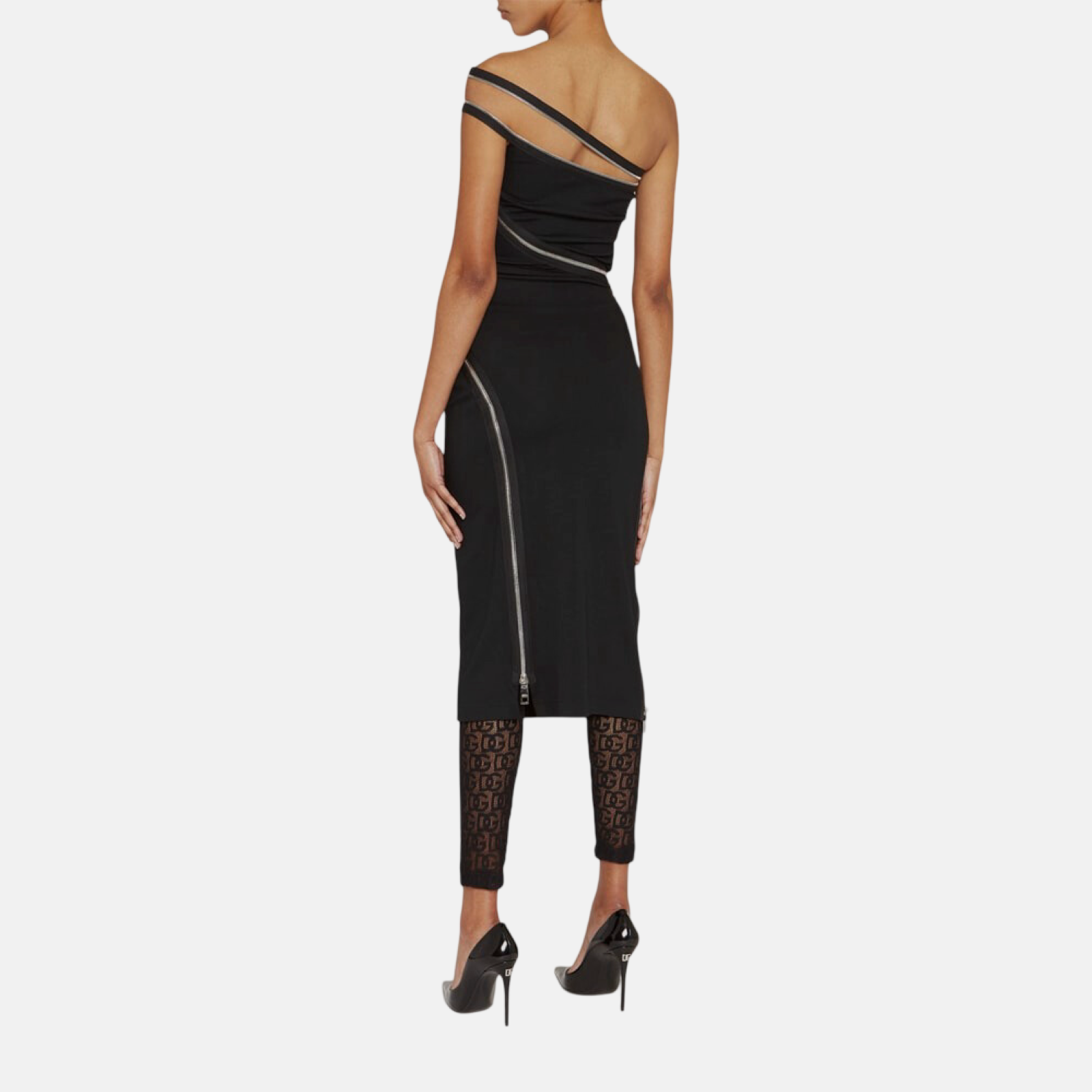 Dolce & Gabbana One Shoulder Zipper Sheath Dress Back View