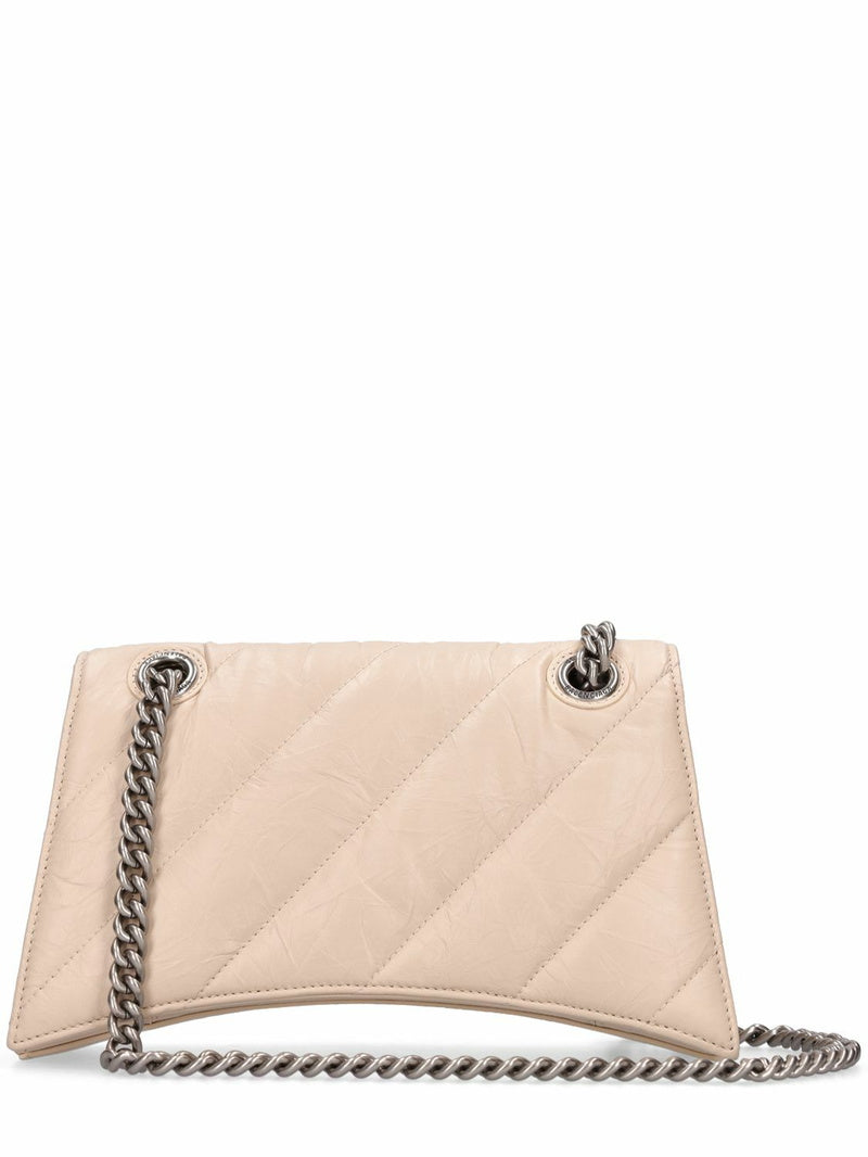 Дамска чанта Balenciaga Small Crush Bag in Beige with Chain