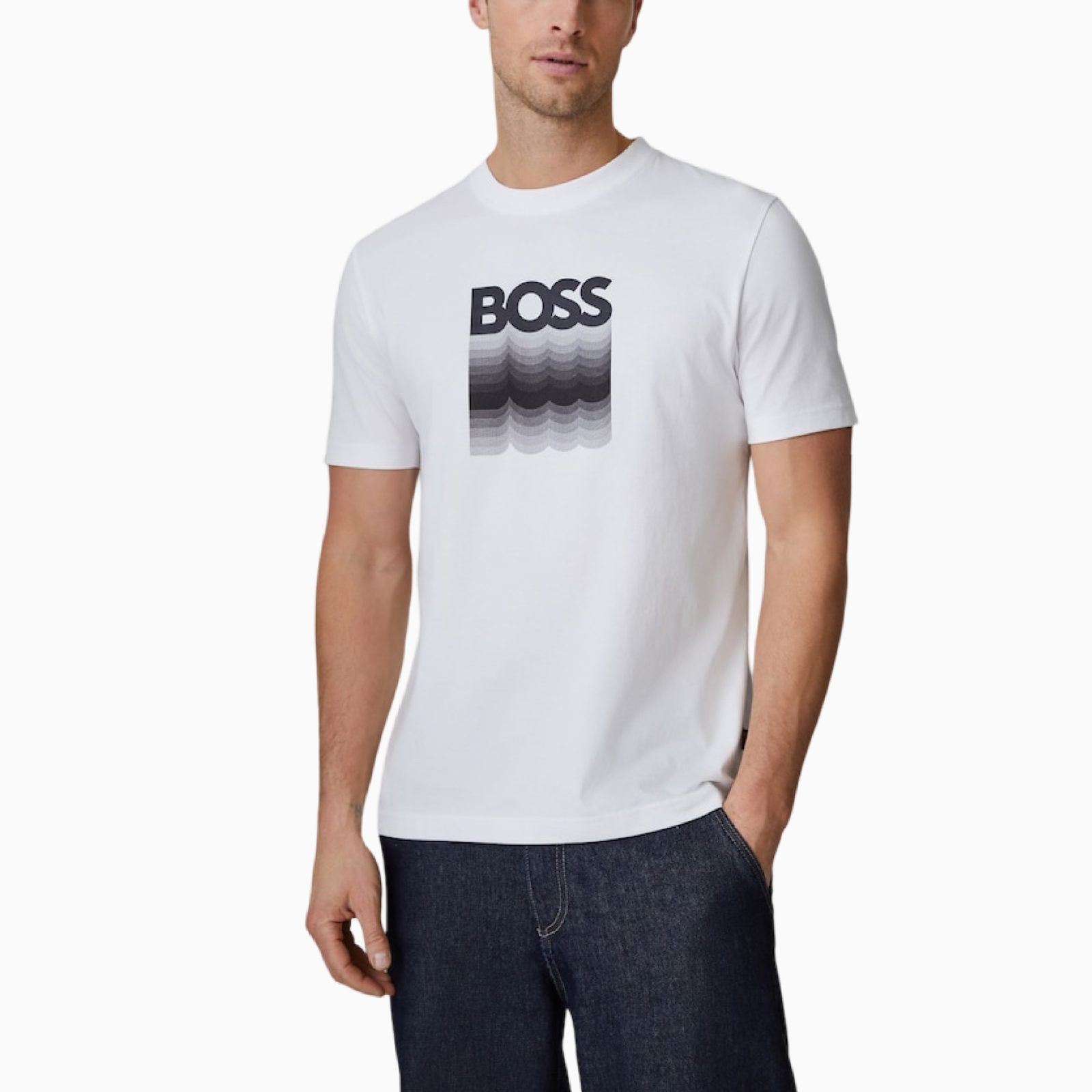 Мъжка бяла тениска Boss Men T-shirt 50556009 100 Front View