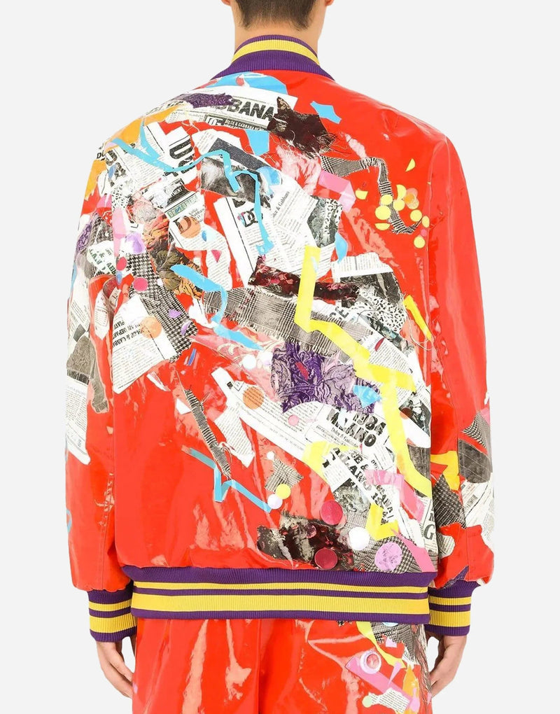 Мъжко луксозно бомбър яке с графичен принт DOLCE & GABBANA Men's Luxury Orange Graphic Print Bomber Jacket 