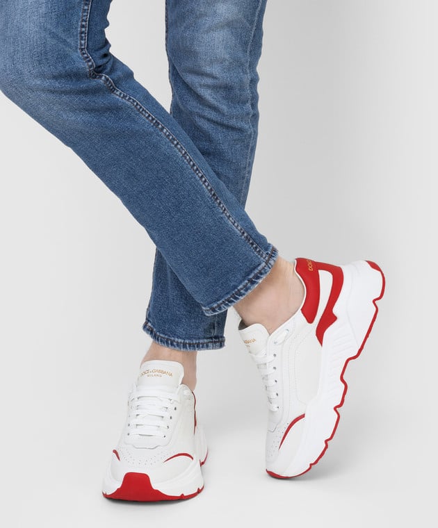 Мъжки кожени кецове DOLCE & GABBANA Daymaster Men’s Luxury Leather Sneakers in White/Red