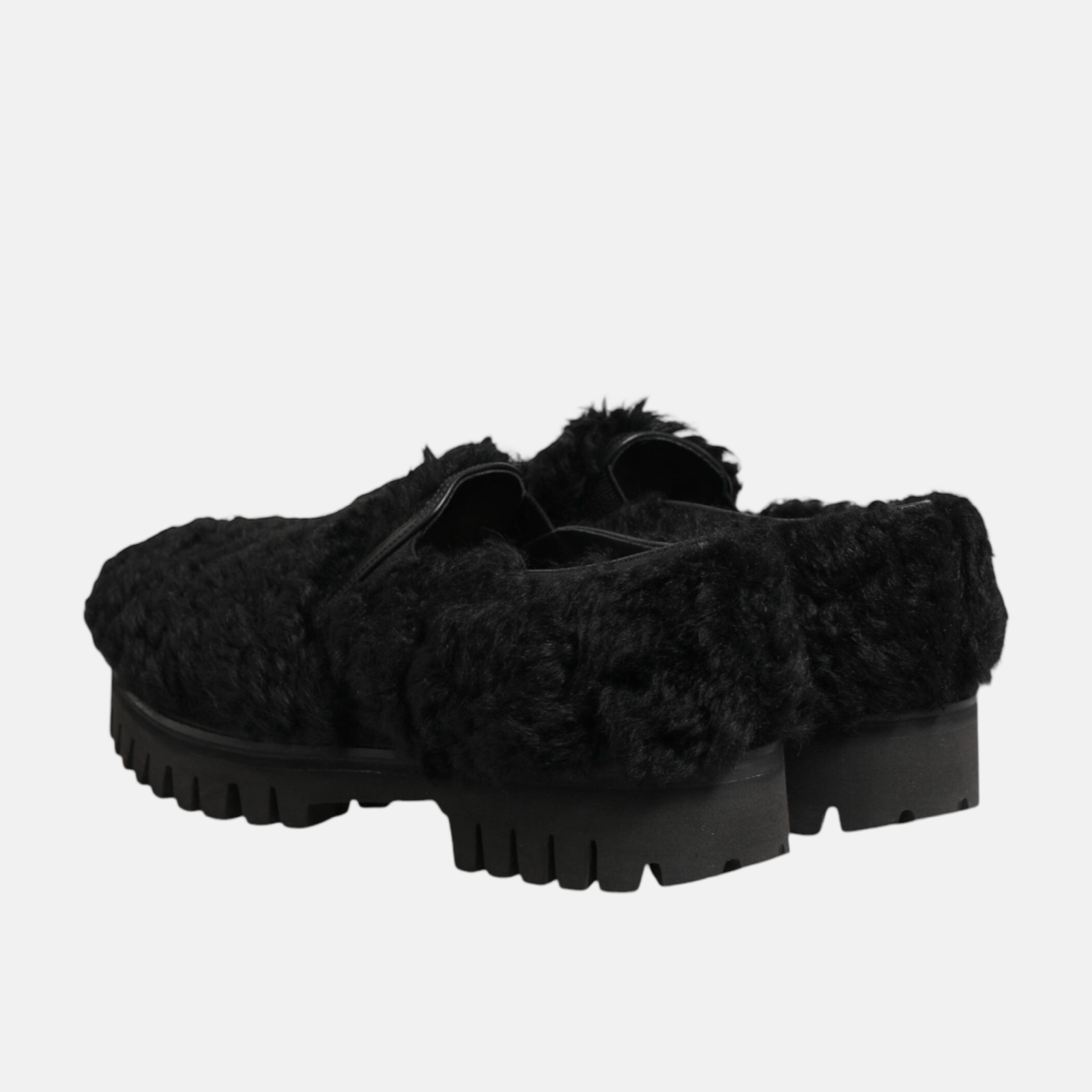 Dolce & Gabbana Black Lamb Fur Men Shoes