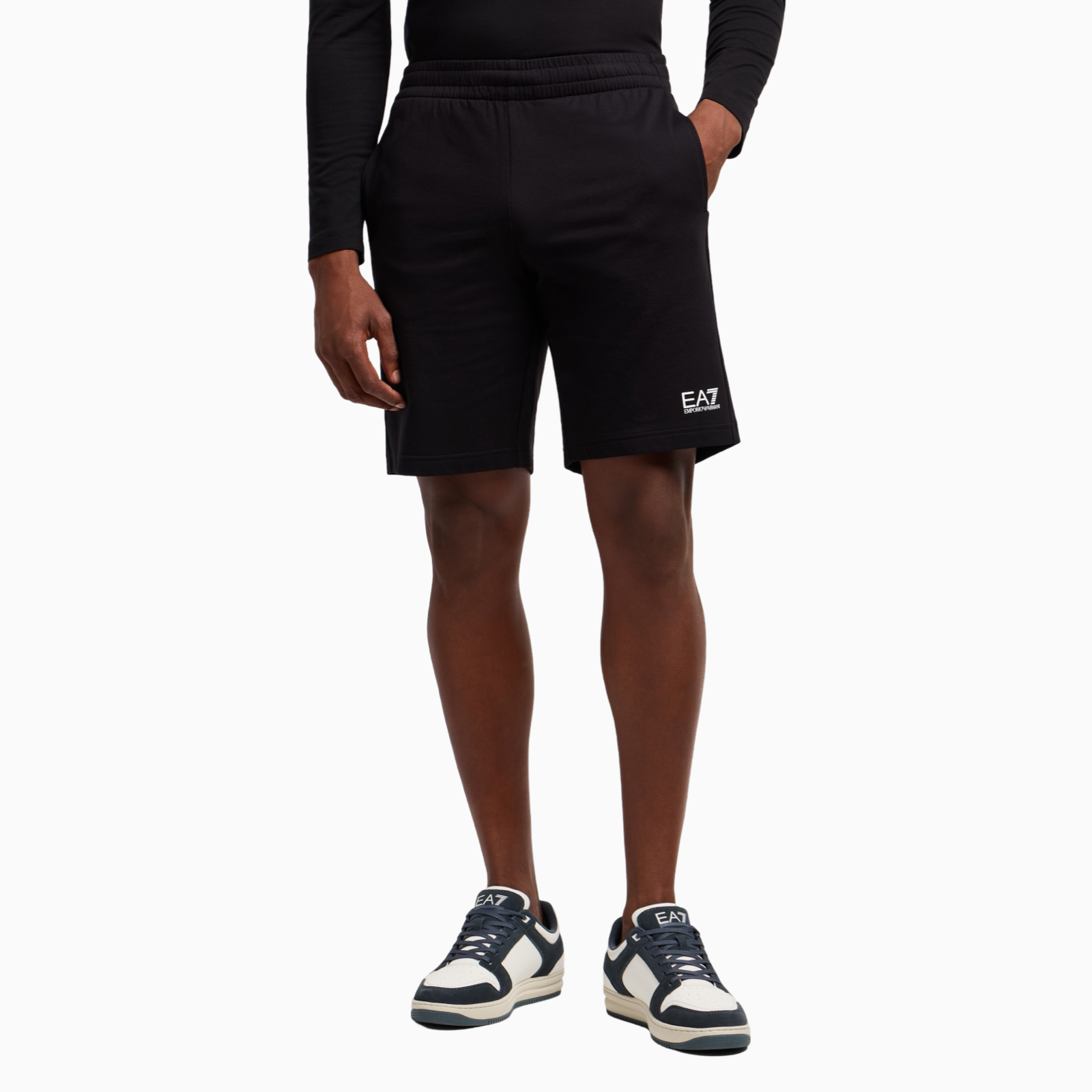 Мъжки черни памучни къси панталони EA7 Emporio Armani 8NPS65 PJVRZ