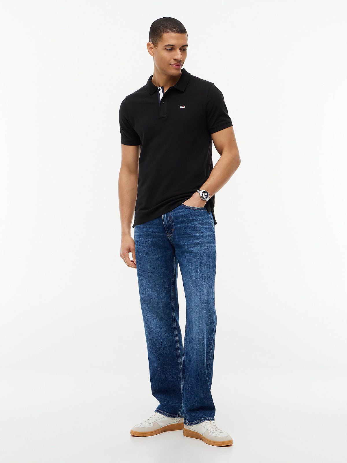 Мъжка поло тениска Men’s polo shirt Tommy Hilfiger DM0DM15370 BDS Black head to toe view