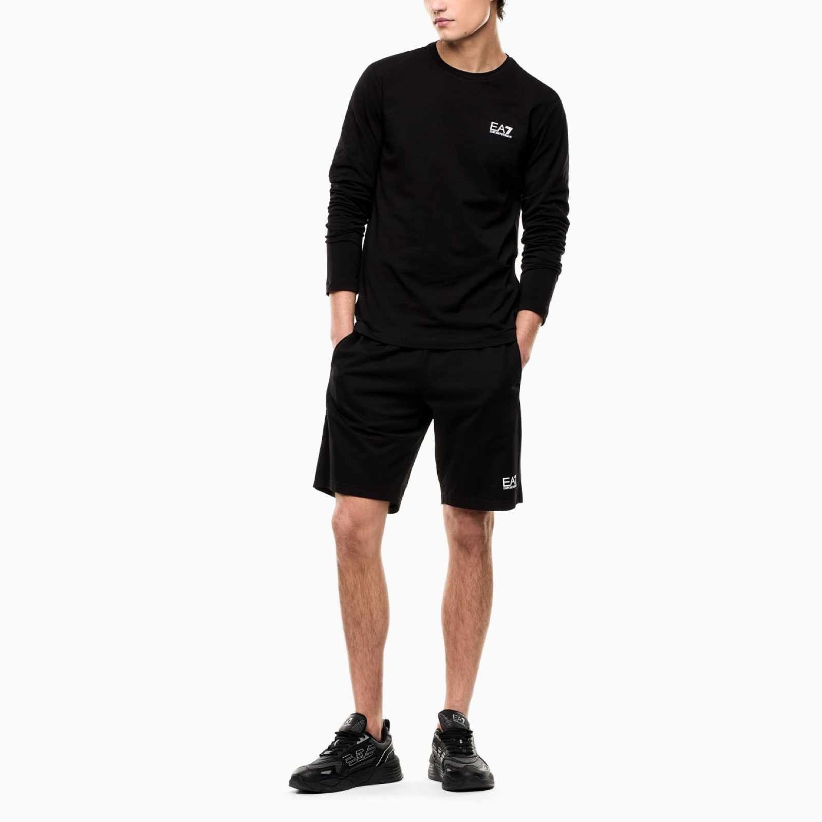 Мъжки памучни къси панталони Men’s shorts EA7 Emporio Armani 8NPS65 PJVRZ 1200 Black head to toe view