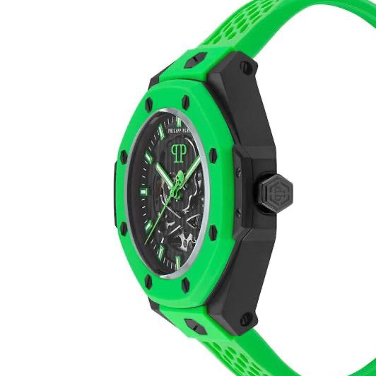 Мъжки часовник Men’s watch Philipp Plein Skeleton Royal Automatic Lime Inferno PWPFA0624 side view