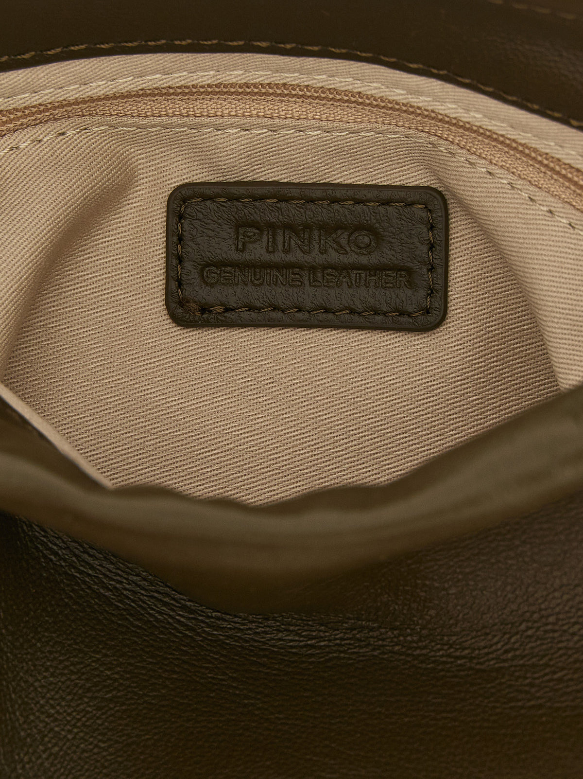 PINKO suede shoulder bucket bag with nappa leather flower 107678A0F2-V65Y Military Green inside view
