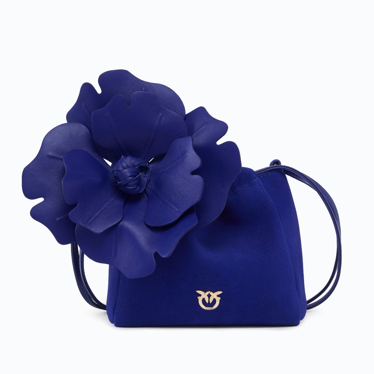 PINKO suede shoulder bucket bag with nappa leather flower 107678A3M6-F04Y Blue