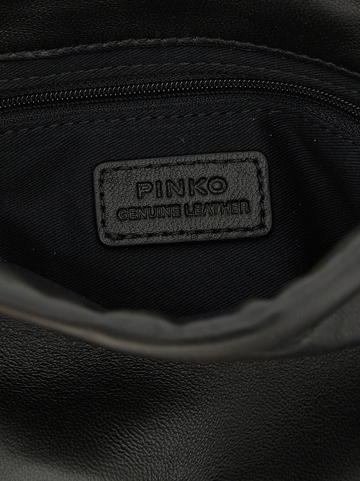 PINKO suede shoulder bucket bag with nappa leather flower 107678A3M6-Z99Y Black inside view