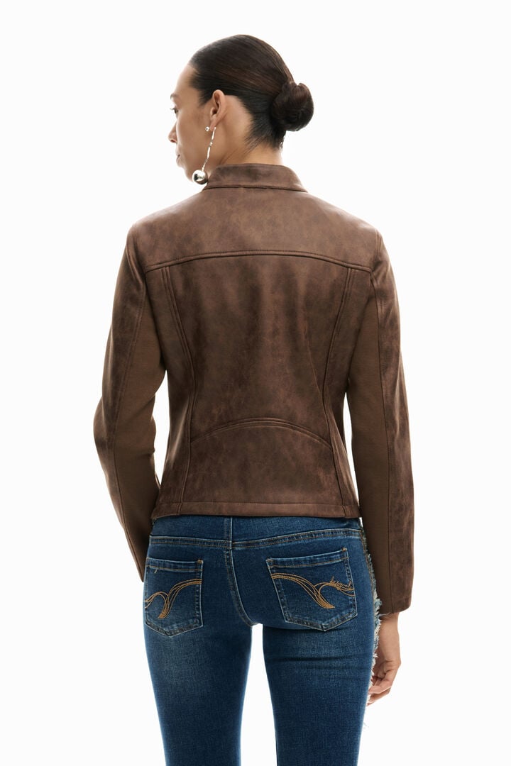 Дамско кожено яке Women’s leather jacket Desigual 26SWEW106029 Brown back view