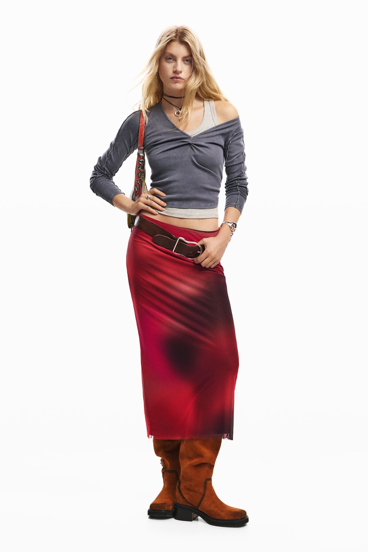 Дамска пола от тюл Women’s midi tulle skirt Desigual 26SWFK023098 head to toe view