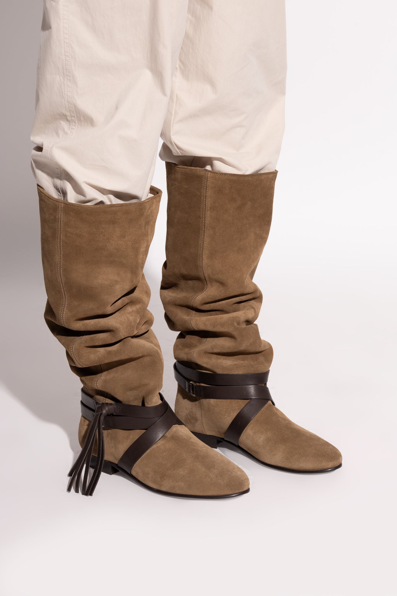 Дамски велурени ботуши чизми Women’s over-the-knee boots Isabel Marant Silmon BT0050FAC4A13S67DO Olive Green lifestyle view