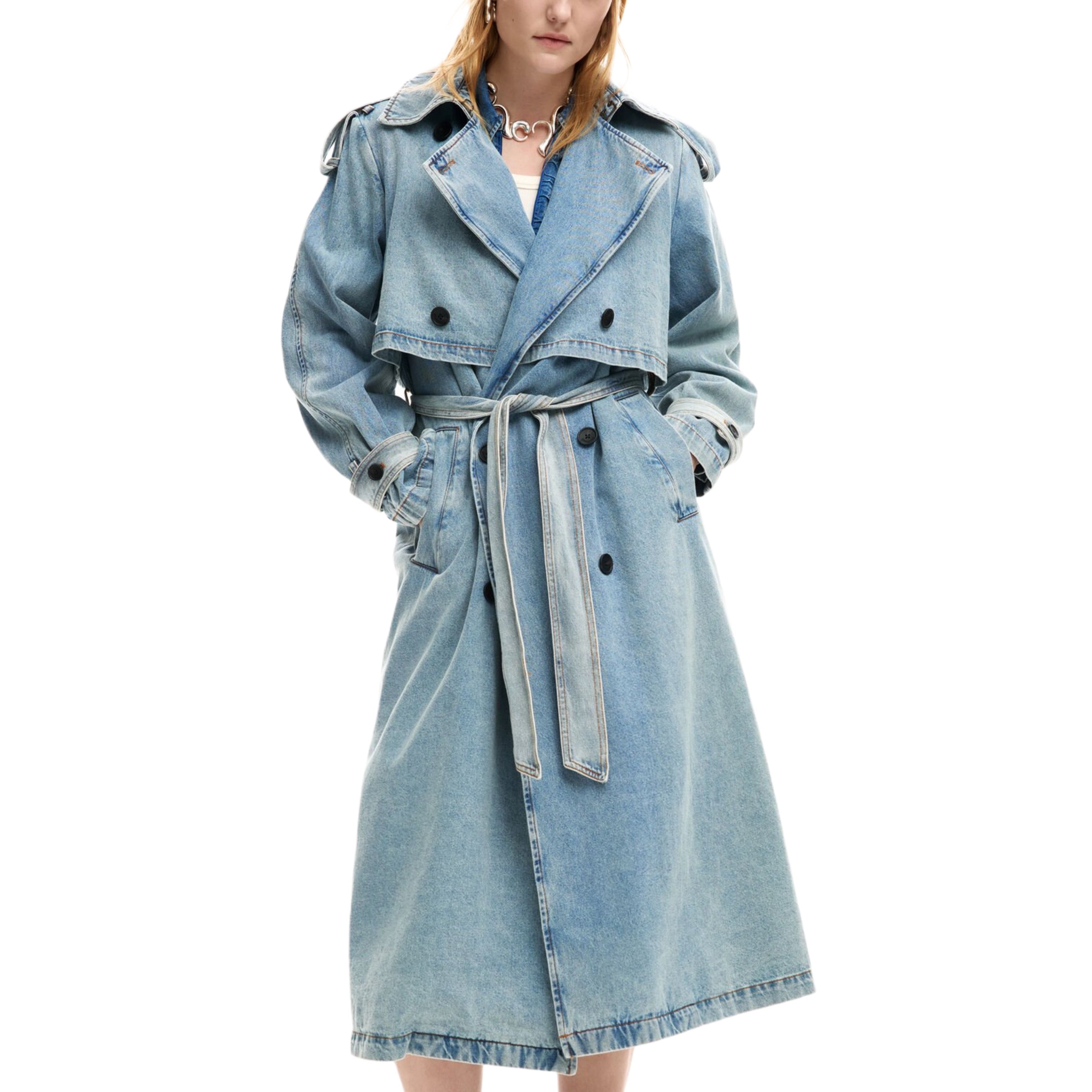 Дамски тренчкот шлифер Women’s trench coat Desigual 26SWED175007 light blue denim