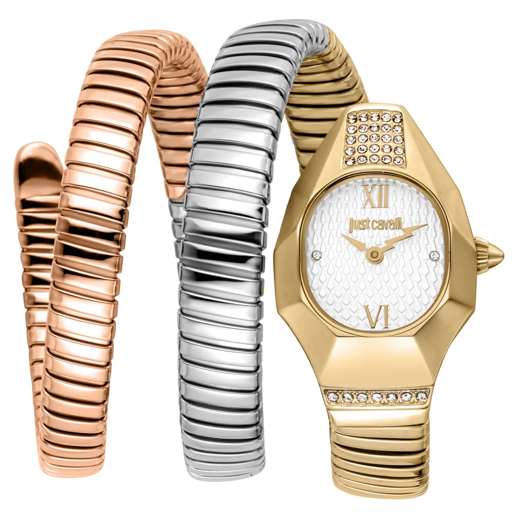 Дамски часовник Women’s watch Just Cavalli Signature Snake Lunara Silver Rose Gold JC1L397M0095