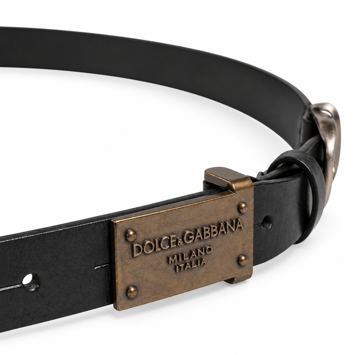 Men's belt Dolce & Gabbana SKU: BC4168 A1603 logo plate close up view