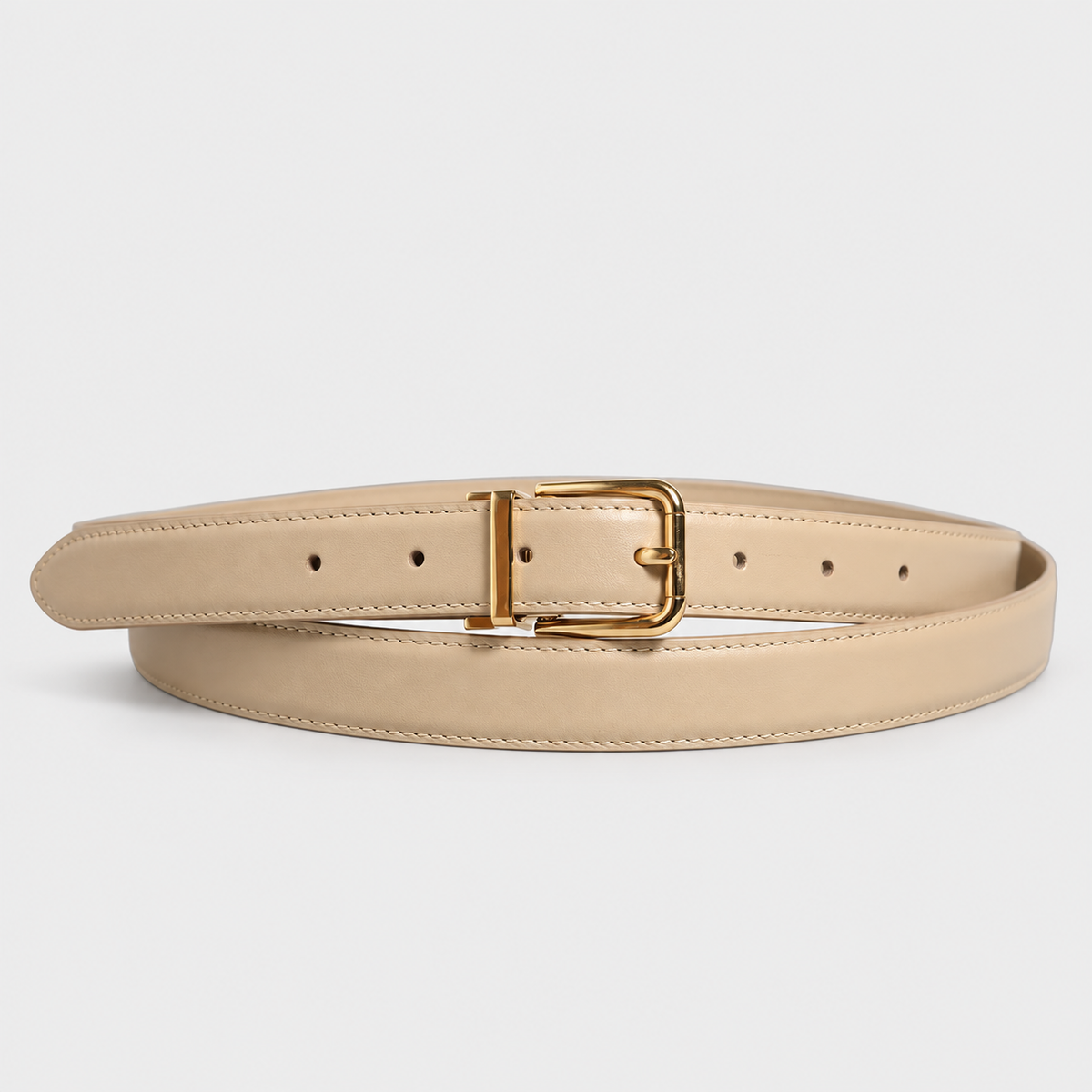 Dolce & Gabbana Beige Leather Double Wrap Gold Buckle Belt - studio view 2