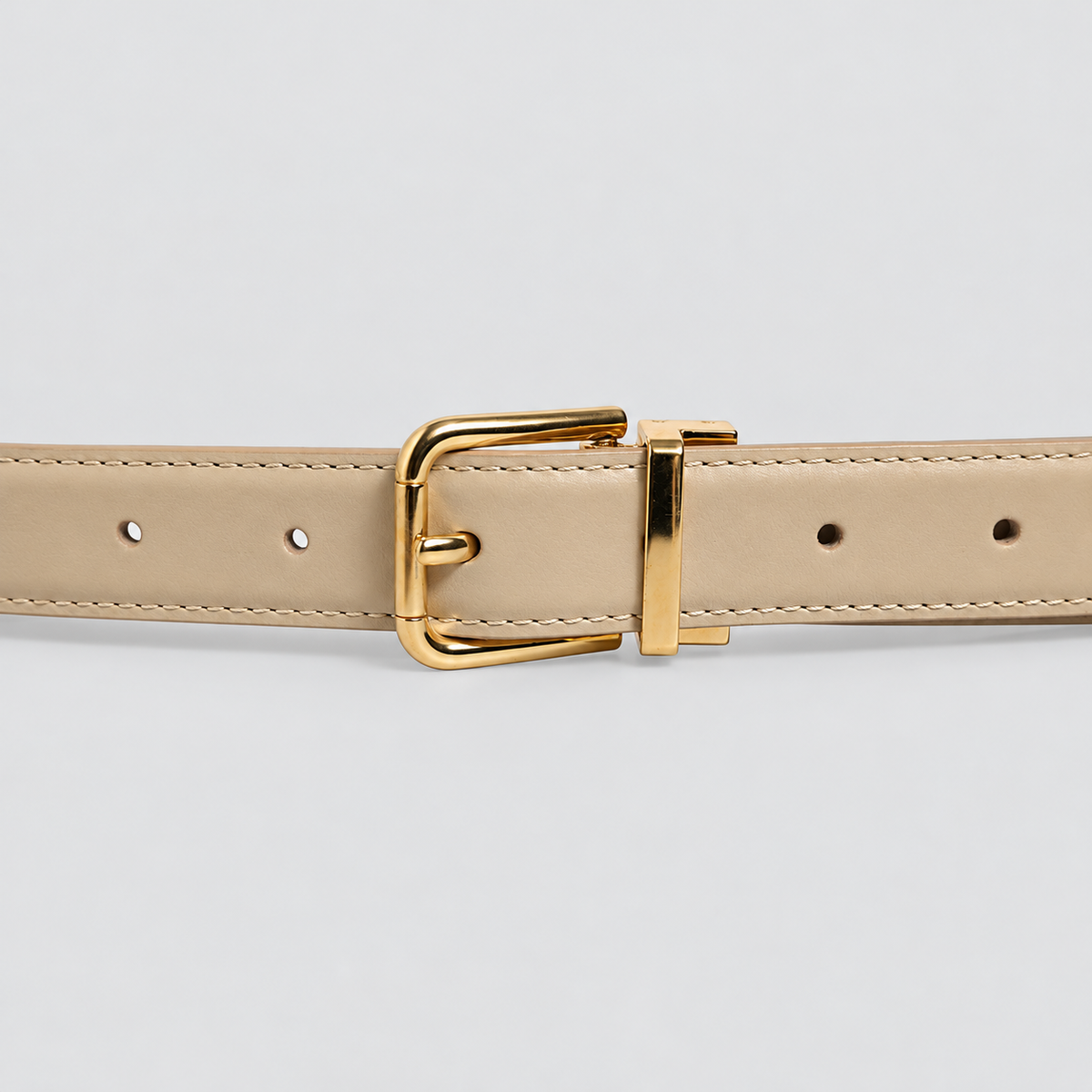 Dolce & Gabbana Beige Leather Double Wrap Gold Buckle Belt - studio view 4