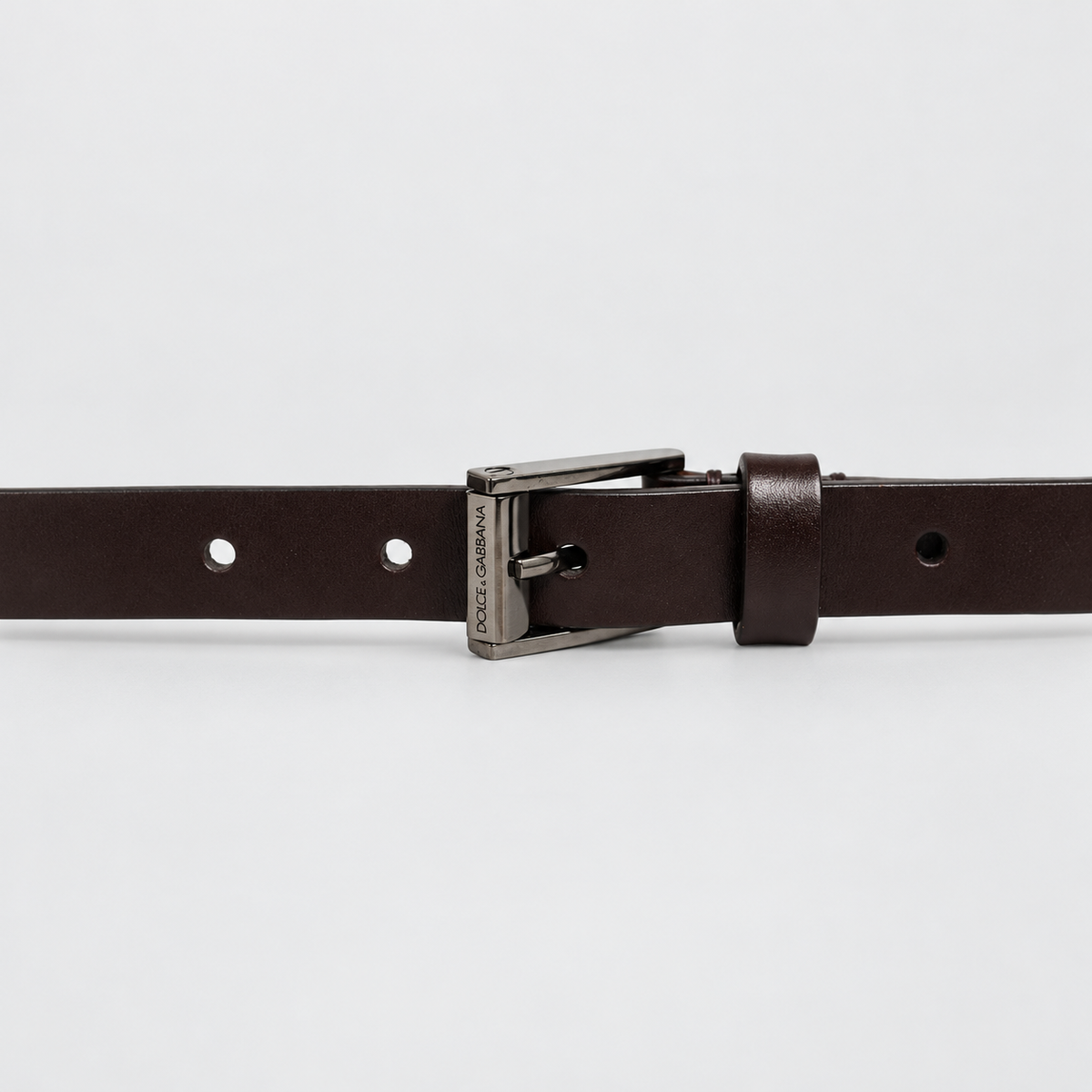 Dolce & Gabbana Brown Leather Double Wrap Metal Buckle Belt - studio view 3