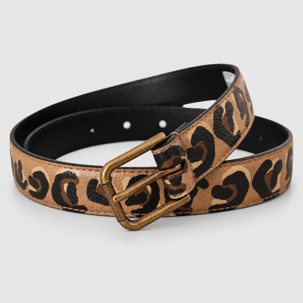 Dolce & Gabbana Brown Leopard Print Vintage Metal Waist Buckle Belt - studio view 2