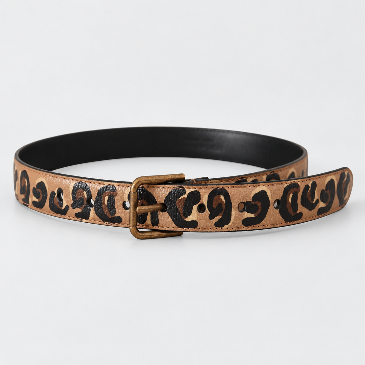 Dolce & Gabbana Brown Leopard Print Vintage Metal Waist Buckle Belt - studio view 3