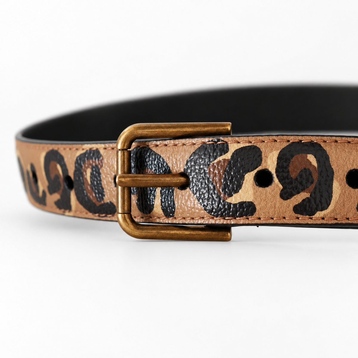 Dolce & Gabbana Brown Leopard Print Vintage Metal Waist Buckle Belt - studio view 4