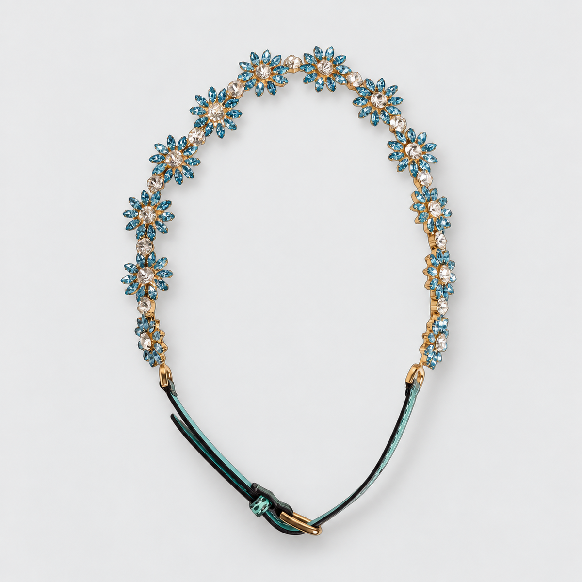 Dolce & Gabbana Green Leather Daisy Crystal Embellished Waist Belt - studio view 4
