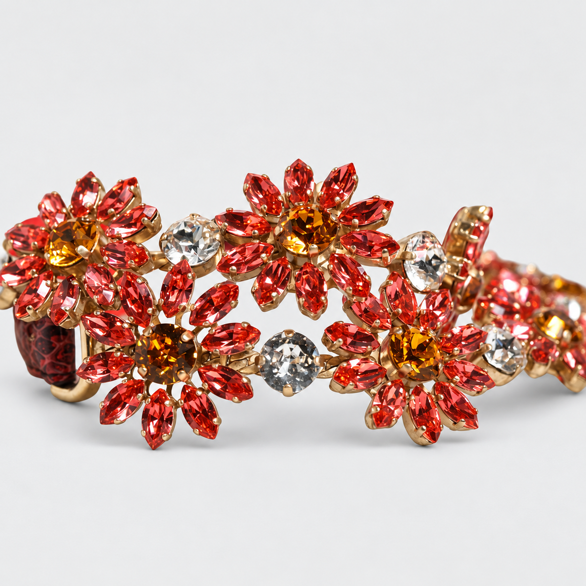 Dolce & Gabbana Red Leather Daisy Crystal Embellished Waist Belt - studio view 5