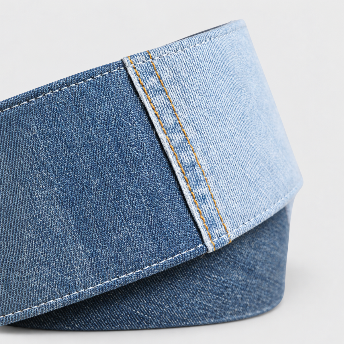 Dolce & Gabbana Blue Two Tone Denim Gold Metal Buckle Belt - studio view 4