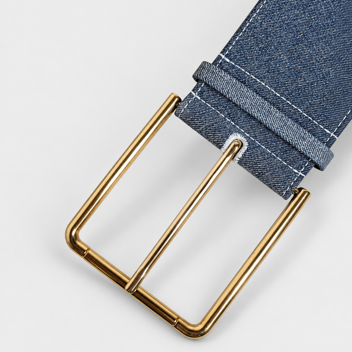 Dolce & Gabbana Two Tone Blue Denim Gold Metal Buckle Belt - studio view 6