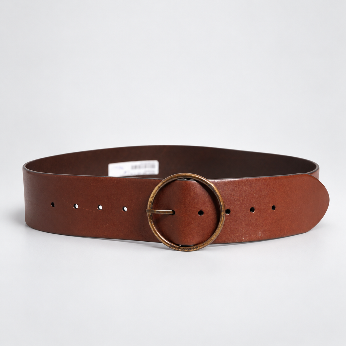 Dolce & Gabbana Brown Leather Wide Waist Metal Round Belt - BC4702 AO358 80044 - studio view 3
