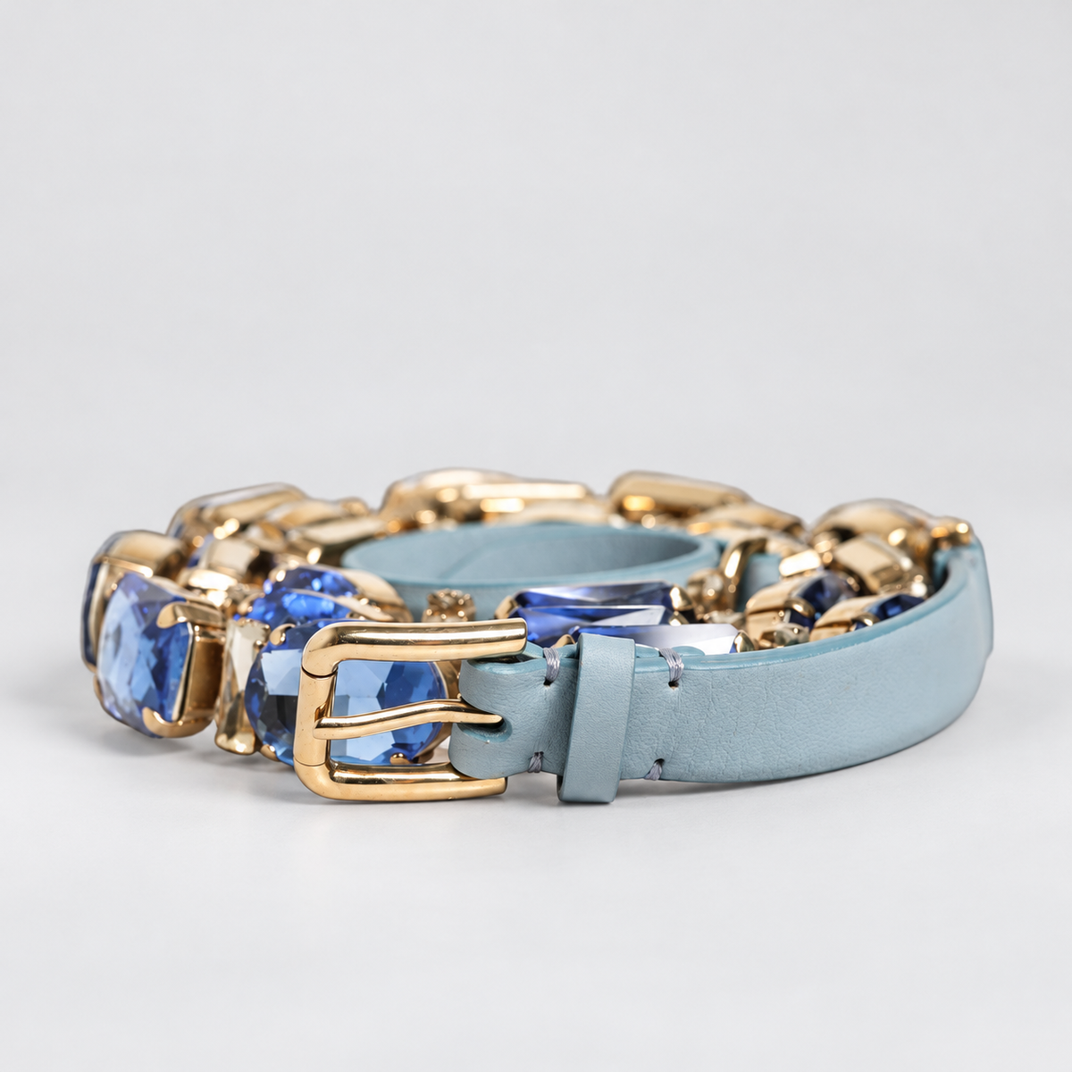 Dolce & Gabbana Blue Leather Crystal Chain Embellished Belt - BE1031 A1419 - studio view 1
