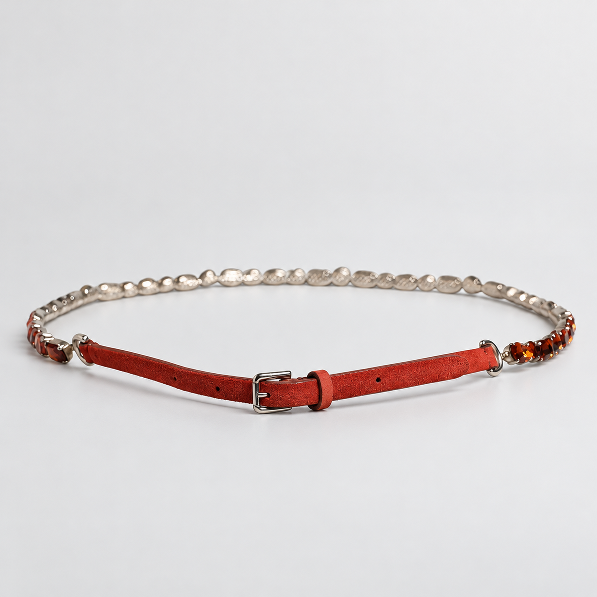 Dolce & Gabbana Red Velvet Crystals Chain Embellished Belt - BE1010 A1571 - studio view 3