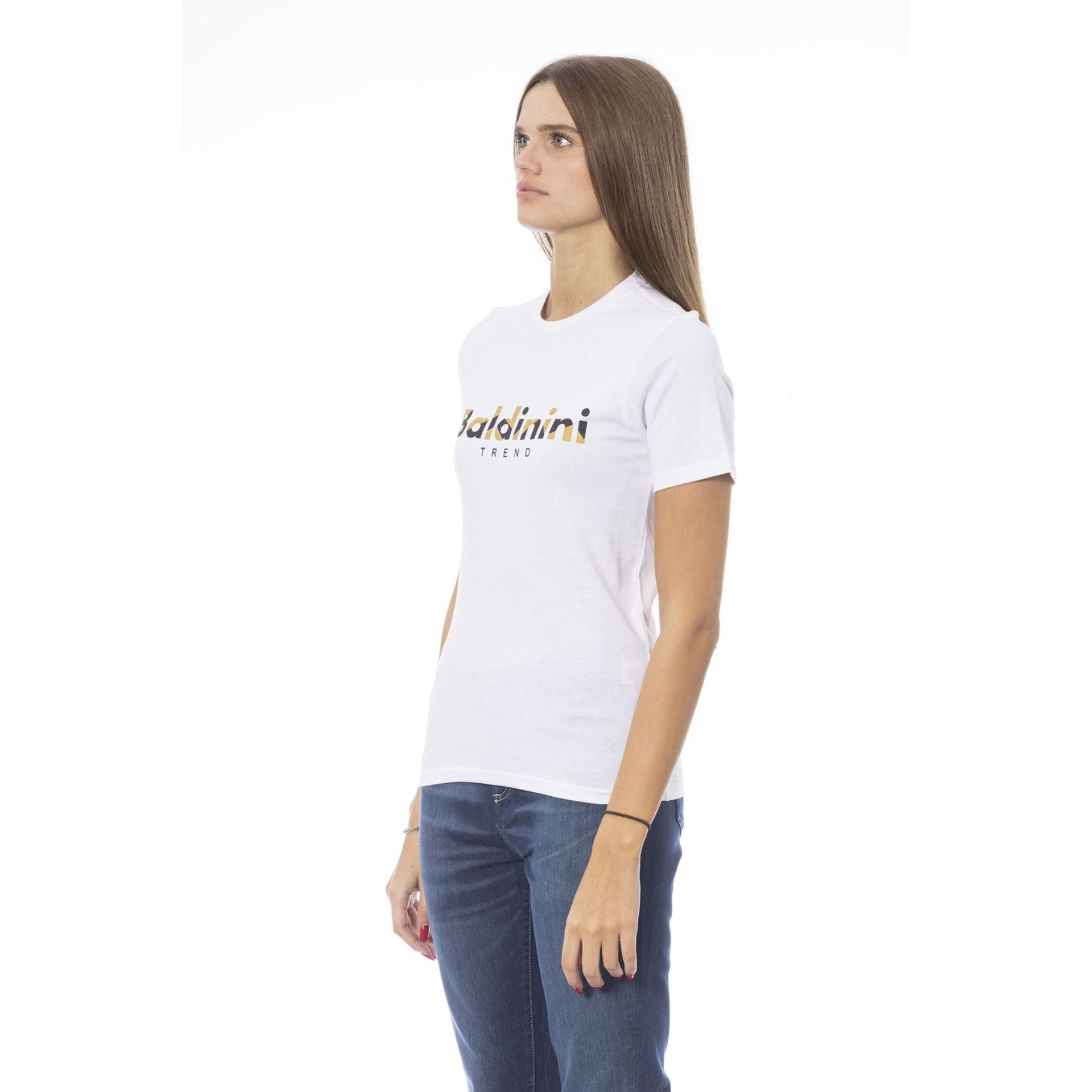 Дамска тениска в бяло Women’s t-shirt Baldinini Trend TSD04 MANTOVA BIANCOWHITE angled view