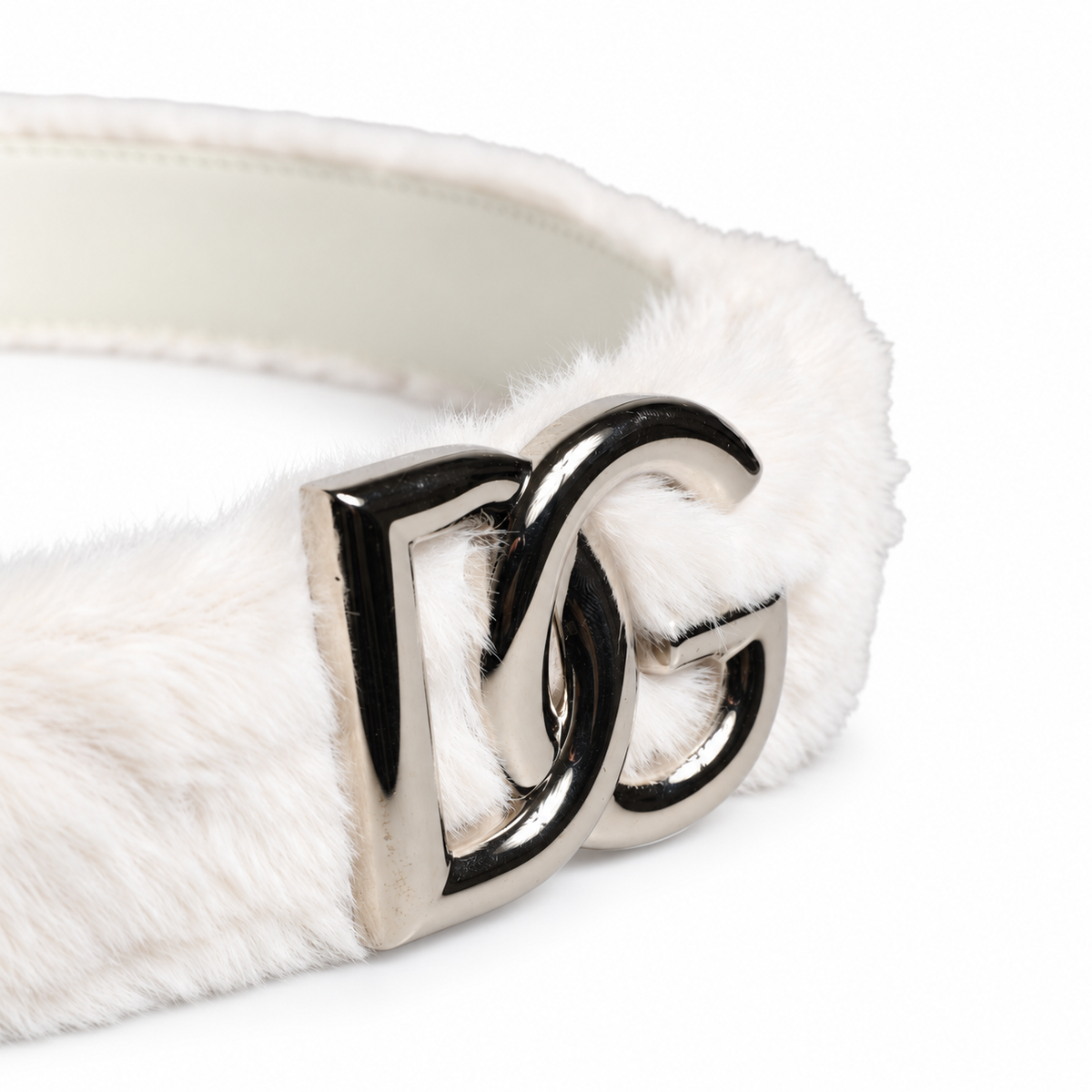 Dolce & Gabbana White Fleece Silver DG Logo Metal Buckle Belt - BC4646 AI532 - view 3