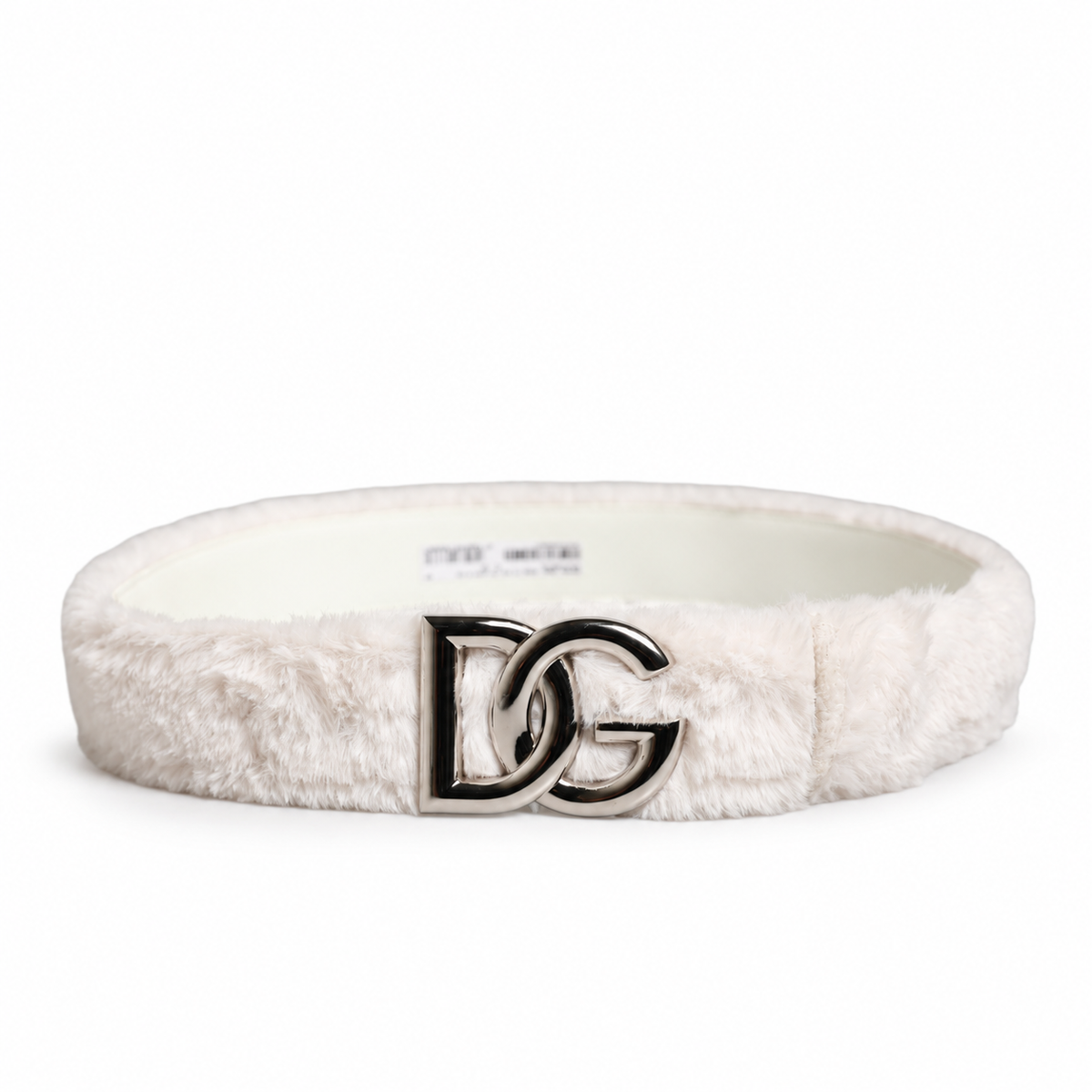 Dolce & Gabbana White Fleece Silver DG Logo Metal Buckle Belt - BC4646 AI532 - view 6