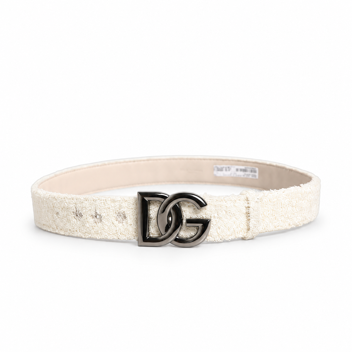 Dolce & Gabbana White Cotton Fleece DG Logo Metal Buckle Belt - BC4646 AJ210 - view 4