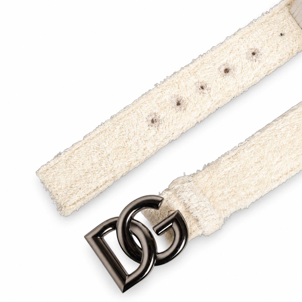 Dolce & Gabbana White Cotton Fleece DG Logo Metal Buckle Belt - BC4646 AJ210 - view 5