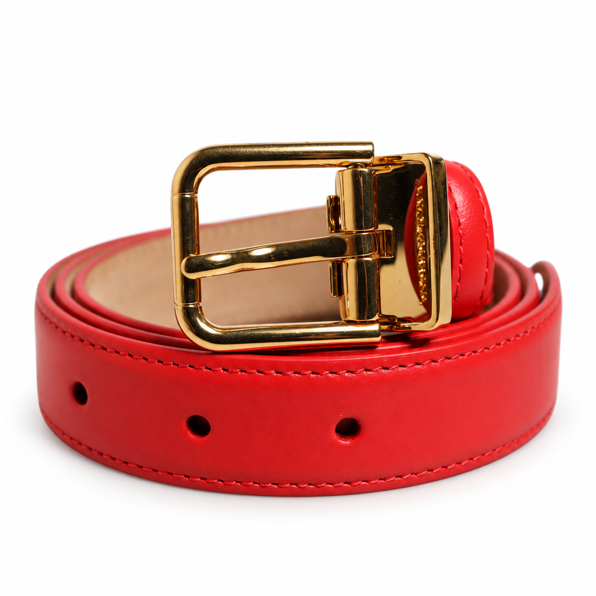 Dolce & Gabbana Red Leather Gold Metal Buckle Cintura Belt - BE1390 AW530 - view 1