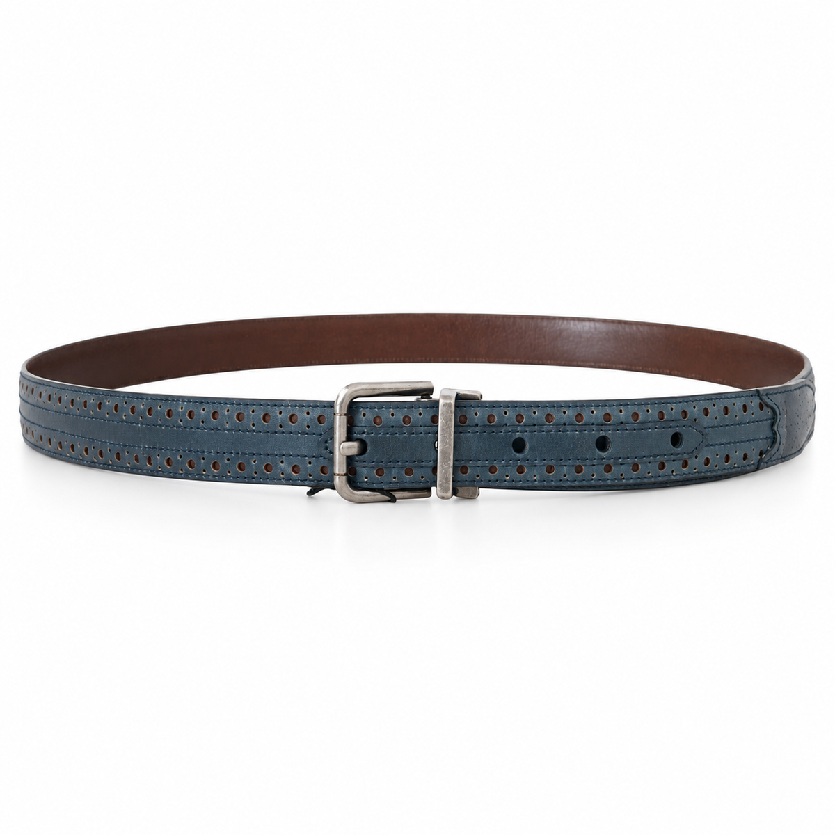 Dolce & Gabbana Blue Perforated Leather Gray Buckle Belt - BC2041 - view 5