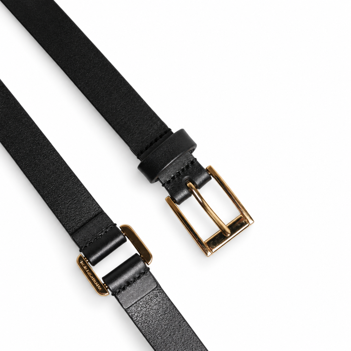 Dolce & Gabbana Black Double Strap Leather Gold Buckle Belt - BC4495 AX622 - view 5