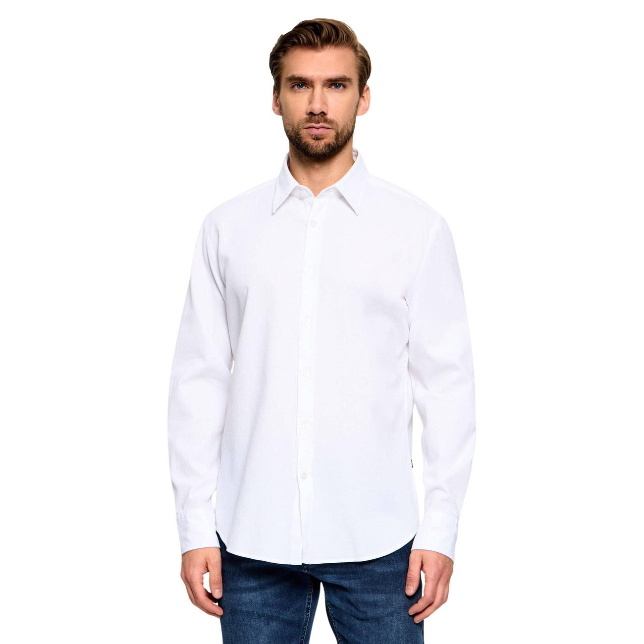 Мъжка бяла риза Boss Men Shirt 50565600 100 Front View