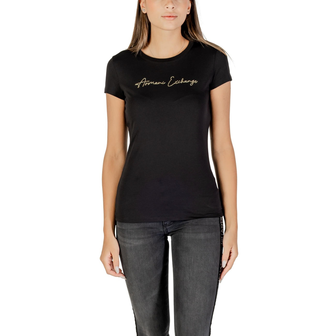 Дамска черна тениска Armani Exchange Women T-shirt XW001457 AF10356 Front View